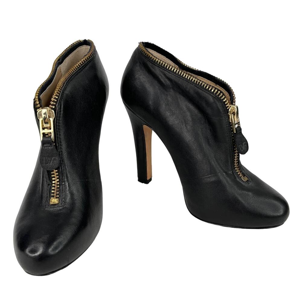 Diane von Furstenberg Black Camilla Zipper Booties 8.5M 5" Heels